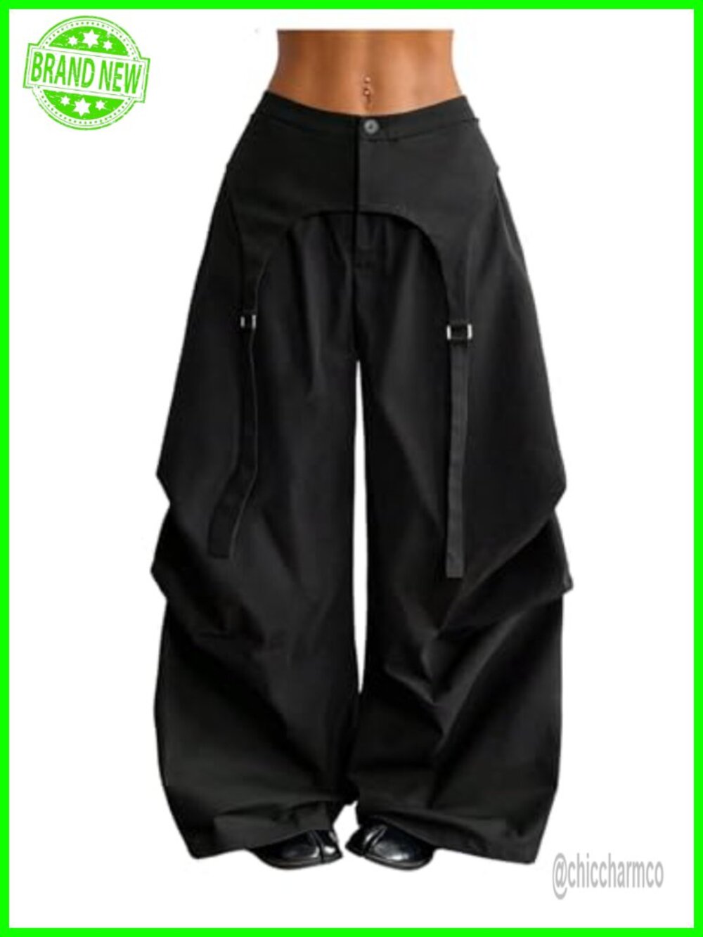 GORGLITTER Women's Baggy Parachute Wide Leg Track Cargo Pants Low Rise